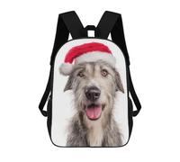 sinyumoney Irish Wolfhound Dog with Santa Hat Portrait Rucksack Water Resistant School Bag Business Backpack for Men, Women & Teenage Boys 17inch