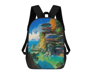 sinyumoney Island Cliffside Retreat Backpacks Kids School Backpack School Bag 3D Printed School Bag for Boys Elementary And Middle School Students 17inch