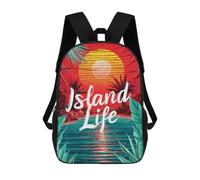 sinyumoney Island Life Sunset Children's Backpack, 3D Printed School Backpack, Backpack for Boys Girls, Adjustable School Bag for Primary School 17inch