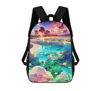 sinyumoney Island Paradise at Sunset 3D Printed Children's School Backpack for Kids High Capacity Travel Rucksacks Book Bags Kids School Bag Back Pack 17inch