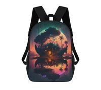sinyumoney Island Retreat Under A Giant Moon Children's Backpacks School 3D Printed Bag Bookbag for Kids Travel Rucksacks Boy Girl Book Bags Kids School Bag 17inch