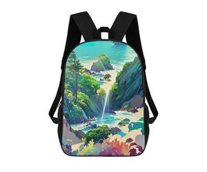 sinyumoney Island with Waterfall And Ocean Backpack for School 3D Printed Boys Girls School BagChildren Bookbag Travel Rucksack 17inch