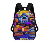 sinyumoney Istanbul Geometric Sunset - Colorful Cityscape Art Backpacks 3D Printed Kids School Backpack Outdoor Casual Daypack Fashion Casual Children Backpacks Cute Travel Bags 17inch