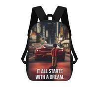 sinyumoney It Starts With A Dream Car 17 Inch Backpack School Bag Rucksack for Girls Boys Large Capacity Kids Back Pack Lightweight School Bags for Children Students