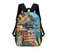 sinyumoney Italy Cinque Terre Minimalist Illustration 3D Printed 17inch Kids School Backpack School Bag Fashion Rucksacks for Boys Elementary And Middle School Students