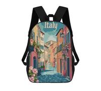 sinyumoney Italy Street Scene Children's Backpack, 3D Printed School Backpack, Backpack for Boys Girls, Adjustable School Bag for Primary School 17inch