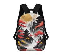 sinyumoney Japan Landscape Ink Kids' Backpack 3D Printing School Bag Boys Cool Daypacks Casual Knapsack Fun Back Bag for Kids And Teenager 17inch