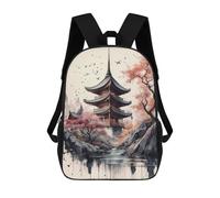 sinyumoney Japan Landscape Watercolor Backpack, Children's Backpack, Student School Bag Bookbag Rucksack, 3D Printed School Bag for Boys Girls 17inch