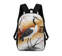sinyumoney Japan Painting Crane Bird Children's Backpacks 17inch School Backpack 3D Printed Bag Bookbag for Kids Travel Rucksacks Boy Girl Book Bags Kids School Bag