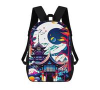 sinyumoney Japan Temple Abstract Kids School Backpack School Bag 3D Printed School Bag for Boys Elementary And Middle School Students 17inch