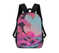 sinyumoney Japan Wave Backpack Kids School Backpack School Bag 3D Printed Fashion School Bag for Boys Elementary And Middle School Student 17inch