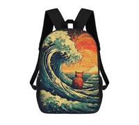 sinyumoney Japan Wave Cat School Backpack Large Water Resistant Laptop Backpack for Girls Boys Teenage 17inch