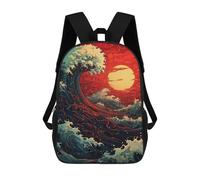 sinyumoney Japan Wave Sunset Children's Backpacks Kids Fun School Bag Boys Backpack Travel Bag Student Schoolbag Book Stationery Bag Chool Bags 17inch