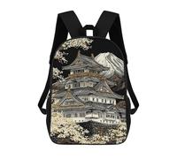 sinyumoney Japanese Castle with Mount Fuji Children's Backpacks School Backpack 3D Printed Backpack for Kids Travel Rucksacks Book Bags Kids School Bag 17inch