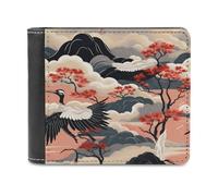 sinyumoney Japanese Crane Landscape Art 3D Print Clutch Purse Card Slots Coin Slots Note Section Stylish Durable Leather Wallet Youth Guys 11.7cm*9.5cm