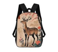 sinyumoney Japanese Deer Vintage Children's School Backpack 3D Printed for Kids Travel Rucksacks Book Bags for Boys Elementary School Students 17inch