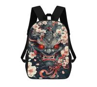 sinyumoney Japanese Demon Mask with Flowers Backpack School Rucksack Casual Daypacks School Work Travel Bag for Men, Women & Teenage Boys 17inch