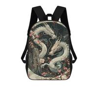 sinyumoney Japanese Dragons Sakura Backpack School Bag Water Resistant Travel Backpack Computer Bag for Girls Boys Teenage 17inch
