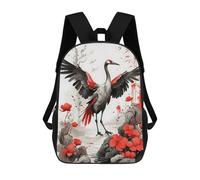 sinyumoney Japanese Ink Crane Bird 3D Printed School Backpack Casual Children's Backpacks 3D Printed School Bag for Boys Elementary And Middle 17inch