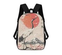 sinyumoney Japanese Kanji Crane Bird Children's School Backpack Fashion Casual 17inch 3D Printed School Bags Boy School Backpack Large Backpack