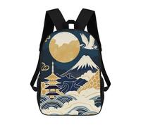 sinyumoney Japanese Landscape with Crane And Pagoda Backpacks Kids School Backpack School Bag 3D Printed School Bag for Boys Elementary And Middle School Students 17inch