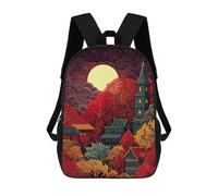 sinyumoney Japanese Landscape with Pagoda And Moon Children's Backpack, 3D Printed School Backpack, Backpack for Boys Girls, Adjustable School Bag for Primary School 17inch