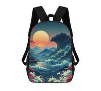 sinyumoney Japanese Landscape with Wave And Moon Backpack School Lightweight Casual Daypack School Backpacks for Teenage Girls Boys Women Men 17inch