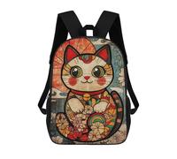 sinyumoney Japanese Lucky Cat Art Print Children's Backpacks School Backpack 3D Printed for Kids Travel Rucksacks Book Bags Kids 17inch School Bag