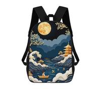 sinyumoney Japanese Moonlit Landscape Rucksacks 3D Printed Children Backpacks Fashion Casual Daypack Cute Travel Bags Outdoor Casual Daypack for Boy And Girl 17inch