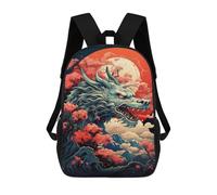 sinyumoney Japanese Mythical Dragon Art Print Backpack School Bag Large School Backpack for Boys - Perfect for Travel, Work And Daily Use 17inch