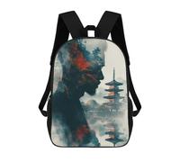 sinyumoney Japanese Pagoda Double Exposure 3D Printed Kids School Bag Rucksacks Children's School Fashion Casual Back Pack High Capacity Travel Book Bags Backpack for Kids 17inch