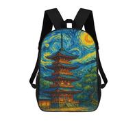 sinyumoney Japanese Pagoda in Starry Night Style Backpack School Large School Backpack for Boys - Perfect for Travel, Work And Daily Use 17inch