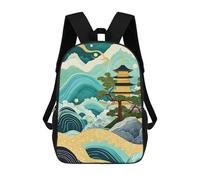 sinyumoney Japanese Pagoda Landscape Kids School Backpack School Bag 3D Printed School Bag for Boys Elementary And Middle School Students 17inch