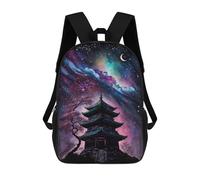 sinyumoney Japanese Pagoda Night Sky Art Print Backpack School Bag High Secondary School Bags Casual Backpack - Perfect for Travel, Work And Daily Use 17inch