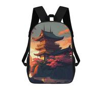 sinyumoney Japanese Pagoda Sunset Children's Backpacks School 3D Printed Bag Bookbag for Kids Travel Rucksacks Boy Girl Book Bags Kids School Bag 17inch