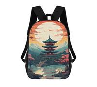 sinyumoney Japanese Pagoda Sunset Landscape-3 Backpack School Computer Rucksack for School/Work/Travel- Perfect for Travel, Work And Daily Use 17inch