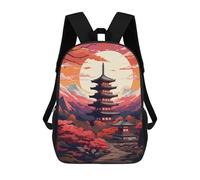 sinyumoney Japanese Pagoda Sunset Landscape-4 3D Printed Kids 17inch Backpacks Boys Fashion Travel Backpacks School Bag for Boys Elementary And Middle School Students