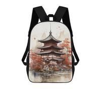 sinyumoney Japanese Pagoda Watercolor Backpacks Kids School Backpack School Bag 3D Printed School Bag for Boys Elementary And Middle School Students 17inch