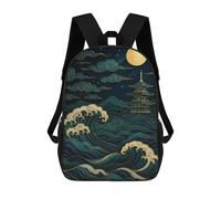 sinyumoney Japanese Pagoda, Waves, And Moon Art Backpack School Lightweight Schoolbag Dayback Bookbag College for Men, Women & Teenage Boys 17inch
