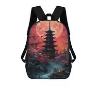 sinyumoney Japanese Pagoda with Full Moon Backpack School Lightweight Airport College Students Back Pack for School/Work/Travel 17inch