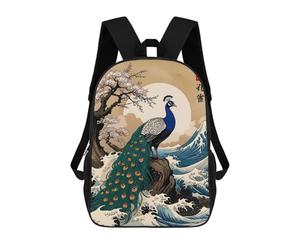 sinyumoney Japanese Peacock School Backpack Large Lightweight Casual Backpack for Boys/Girls/Teenagers 17inch