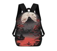 sinyumoney Japanese Red Black Art Children's School Backpack 3D Printed for Kids Travel Rucksacks Book Bags for Boys Elementary School Students 17inch
