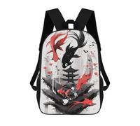 sinyumoney Japanese Red Black Koi School Bags Water Resistant Travel Backpack Computer Bag for School/Work/Travel 17inch