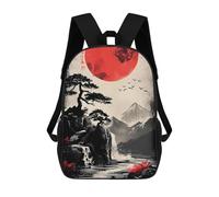 sinyumoney Japanese Red Moon Rucksack Lightweight Casual Daypack School Backpacks- Perfect for Travel, Work And Daily Use 17inch