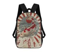 sinyumoney Japanese Rising Sun Koi Backpack School Bag Large Water Resistant Laptop Backpack for School/Work/Travel 17inch
