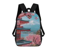 sinyumoney Japanese Sakura Temple 3D Printed Kids Backpacks Boys Fashion School Bag Travel Backpacks School Bags for Boys Elementary School Students 17inch