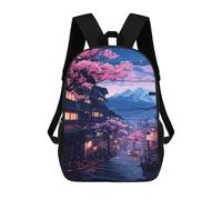 sinyumoney Japanese Street Sakura 3D Printed School Backpack Casual Children's Backpacks 3D Printed School Bag for Boys Elementary And Middle 17inch