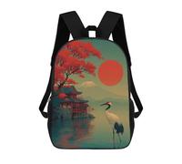 sinyumoney Japanese Sunset Scene with Crane Backpack School Bag Business Durable Laptop Bag for Campus Outdoor Travel Sports 17inch