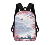 sinyumoney Japanese Tea Ceremony Landscape School Bag Backpack Teen Schoolbag 3D Printing Adjustable Schoolbag Fashion Pocket Bag for Kids Boys Girls Students And Teenagers Fans 17inch