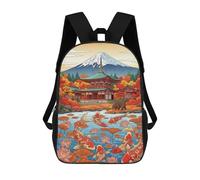 sinyumoney Japanese Temple Koi Pond And Bear Kids School Backpack School Bag 3D Printed School Bag for Boys Elementary And Middle School Students 17inch
